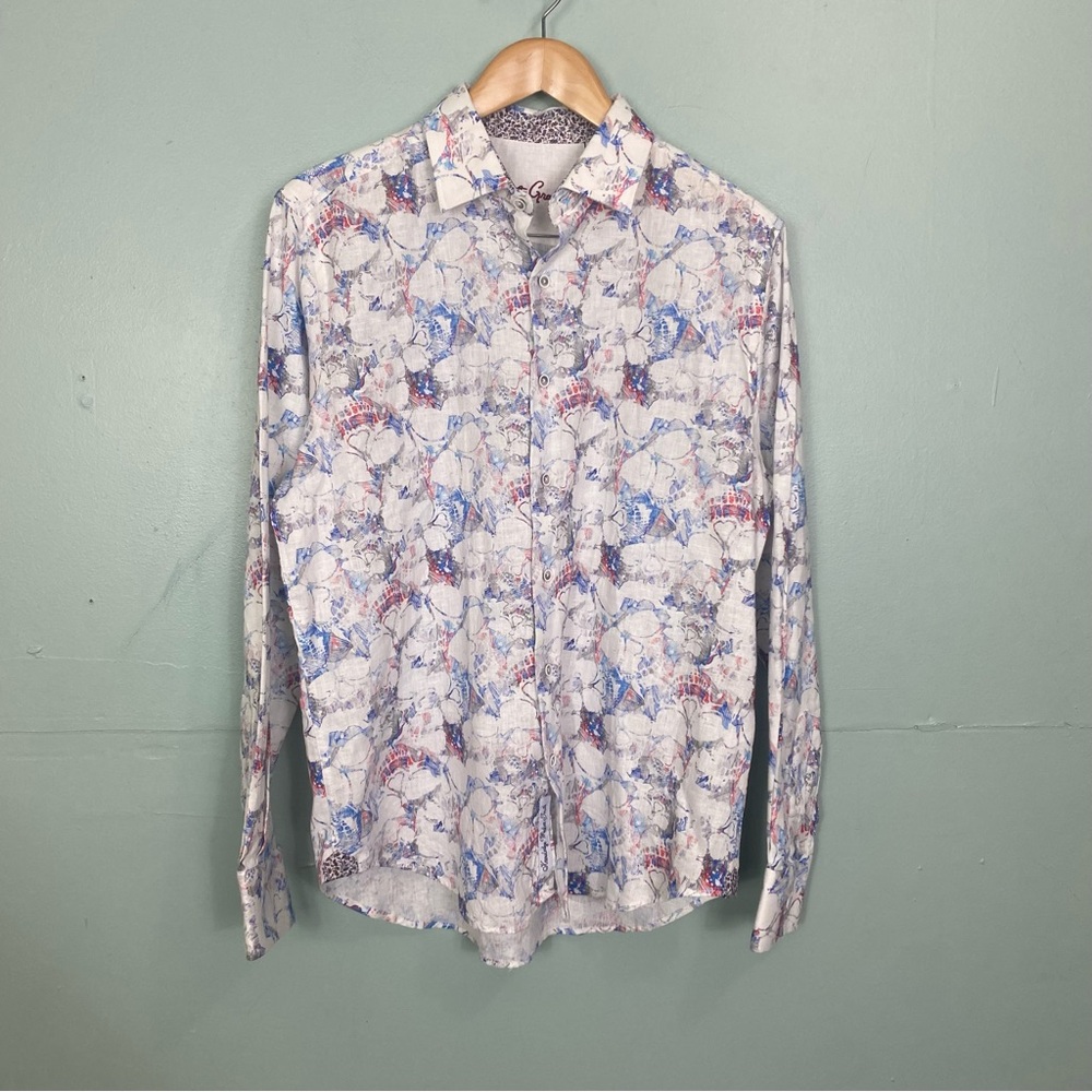 Robert Graham Pomeroy Floral Linen Blend Button Down Shirt Classic Fit Medium